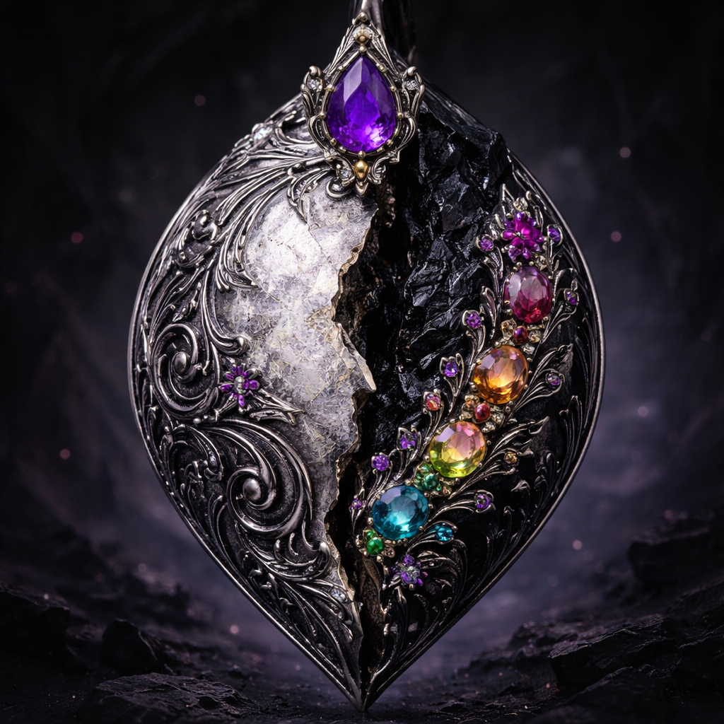 Beautiful, but it’s cracked and the other side of the crack it’s obsidian and there’s beautiful artwork with amethyst and rainbow tourmaline
Beautiful, but it’s cracked and the other side of the crack it’s obsidian and there’s beautiful artwork with amethyst and rainbow tourmaline, gothic style