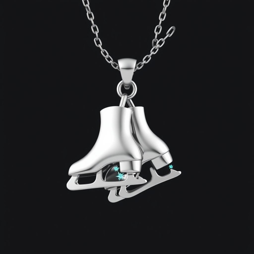 Pendant silver with stylized ice figure skating skates. Remove boots and leave only lowest part of skates. Add turquoise