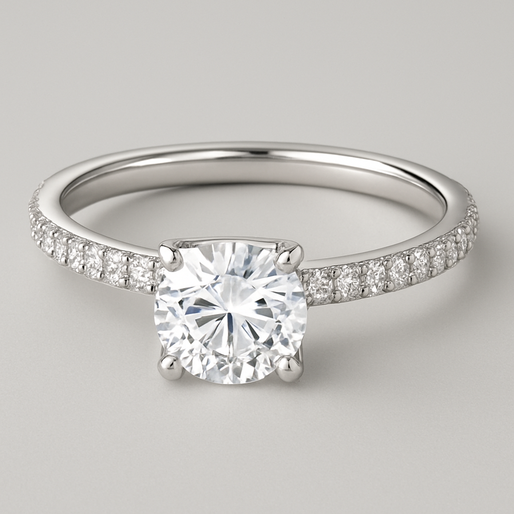 pave t bar ring with 1 carat diamond on one side