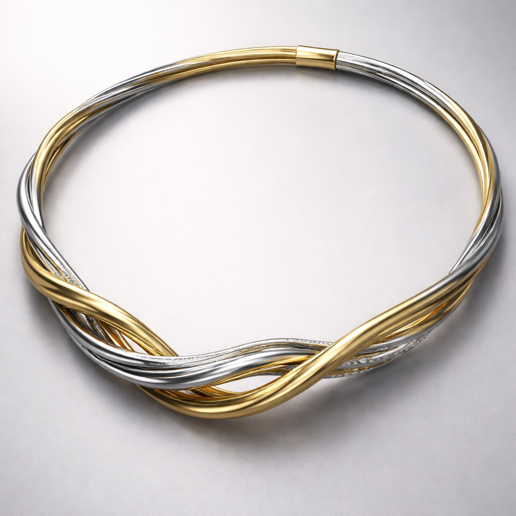 A necklace which is flexible but that is twisted