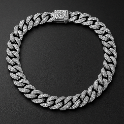 Cubin link Dimond Mens white gold 9mm chain