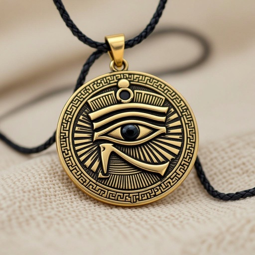 Золотой матовый медальон в форме египетского глаза тора 