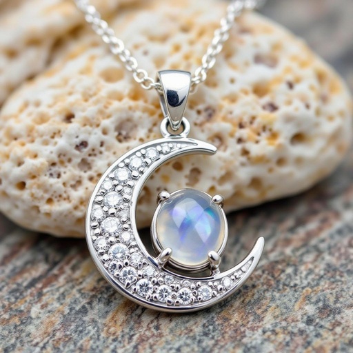 Луна полумесяцем и лунный камень подвеска