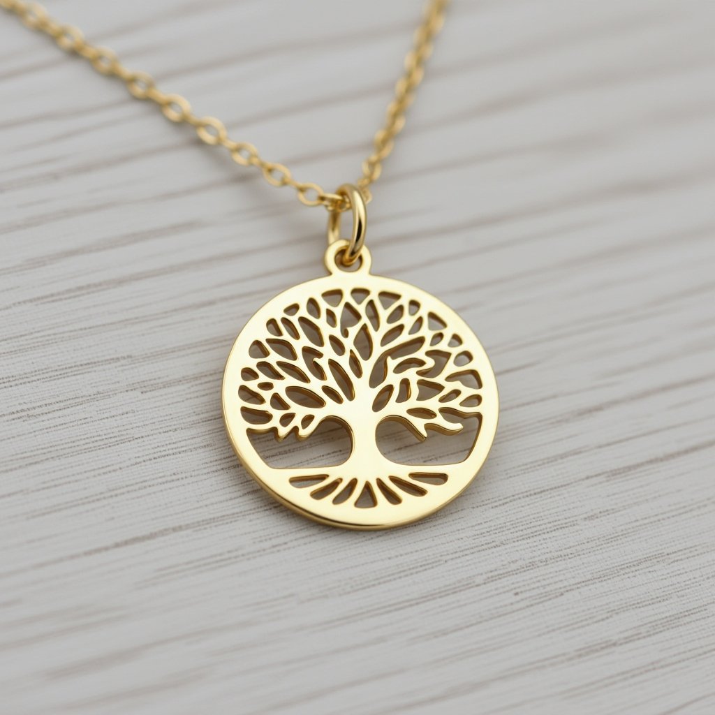 Золотой кулон с изображением дерева узоры с завитками