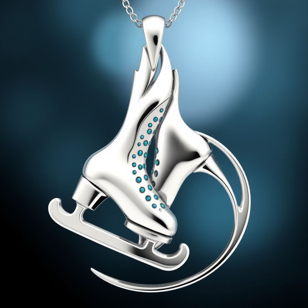 Pendant silver with stylized ice figure skating skates. Remove boots and leave only lowest part of skates. Add turquoise
