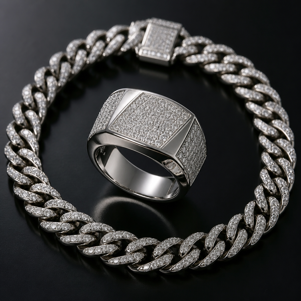 A men's ring made of silver. add a chain but fake diamond cuban link that says Money maker
photorealistic jewelry design, A men's ring made of silver. add a chain but fake diamond cuban link that says Money maker, modern style, just the design no text