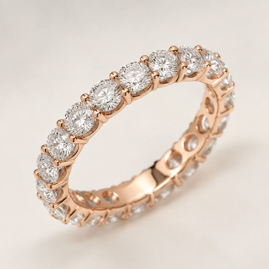 A tennis women's ring made of rose gold suitable for engagement
photorealistic jewelry design, A tennis women's ring made of rose gold suitable for engagement, tennis style, just the design no text
