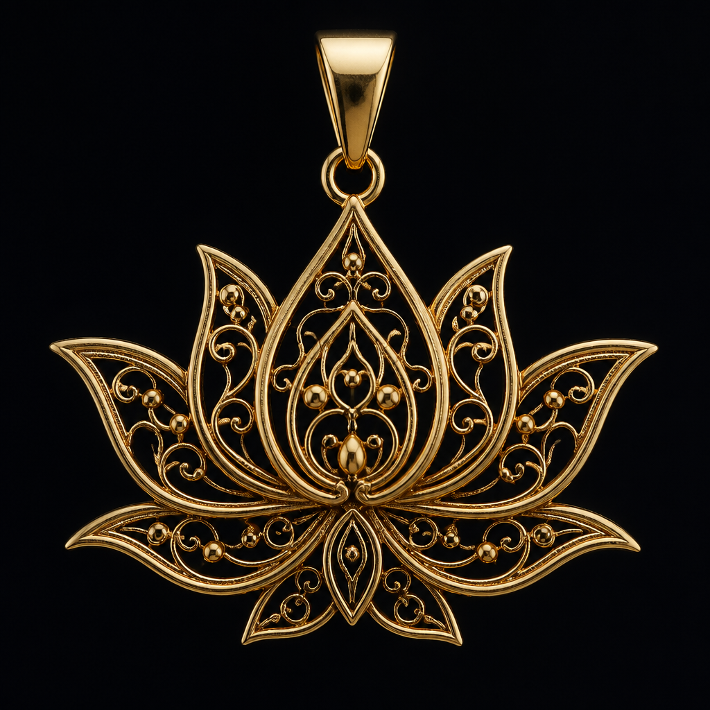 Lotus pendant
photorealistic jewelry design, Lotus pendant , filigree style, just the design no text