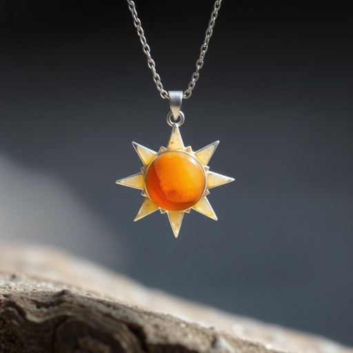 Create a pendant with raw natural gemstone pendant shall look like sun rising. Using minimal silver 