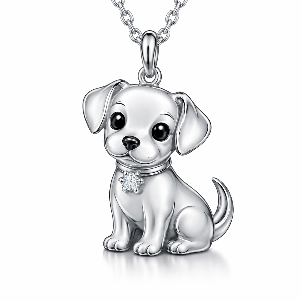 A pendant outlook is a lovely dog , the neck hanging a diamond