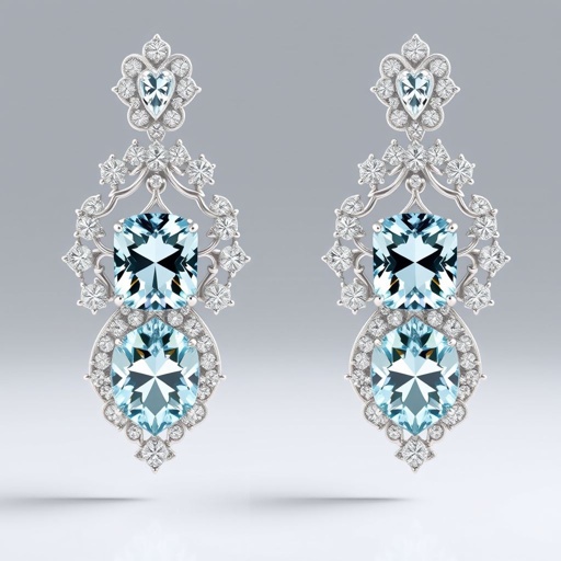 A aquamarine gemstone rose cut and diamond gemstones trillion, with VVS and M carat earrings