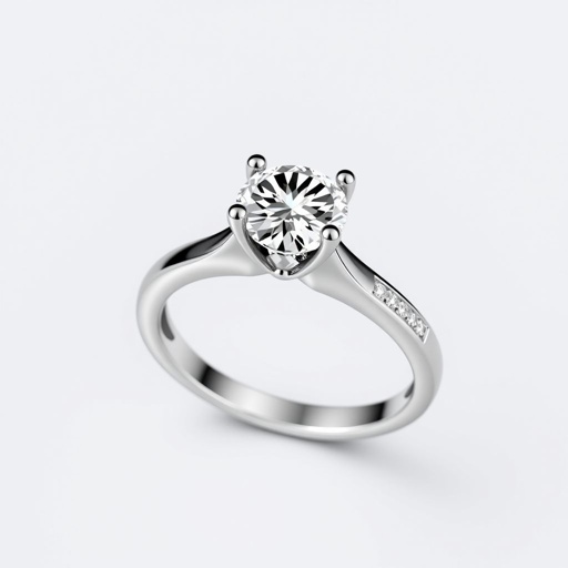 Solitary ring withdiamond andwhite gold and small diamonds on the band