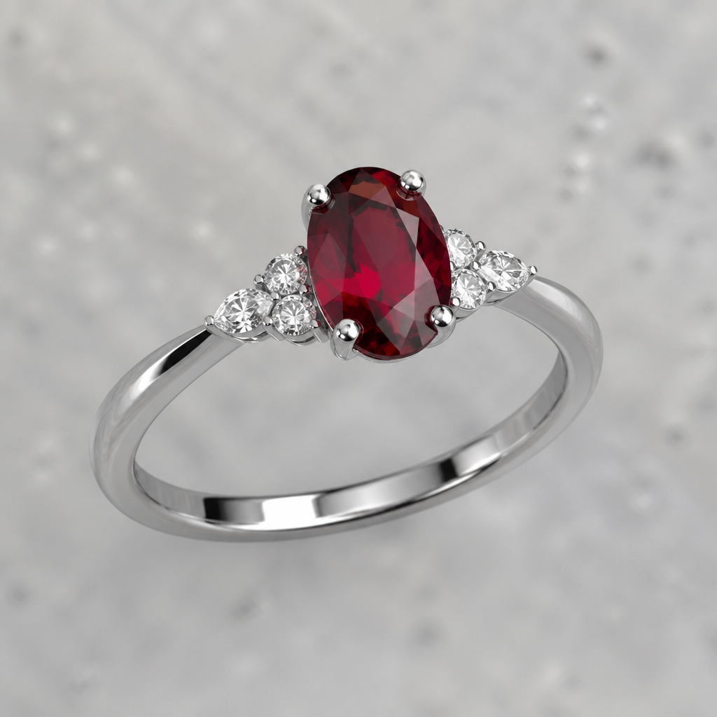 A cocktail women's ring made of white gold with diamond and garnet stones suitable for engagement, minimalist, simple and delicate, clean lines
photorealistic jewelry design, A cocktail women's ring made of white gold with diamond and garnet stones suitable for engagement, minimalist, simple and delicate, clean lines, cocktail style, just the design no text