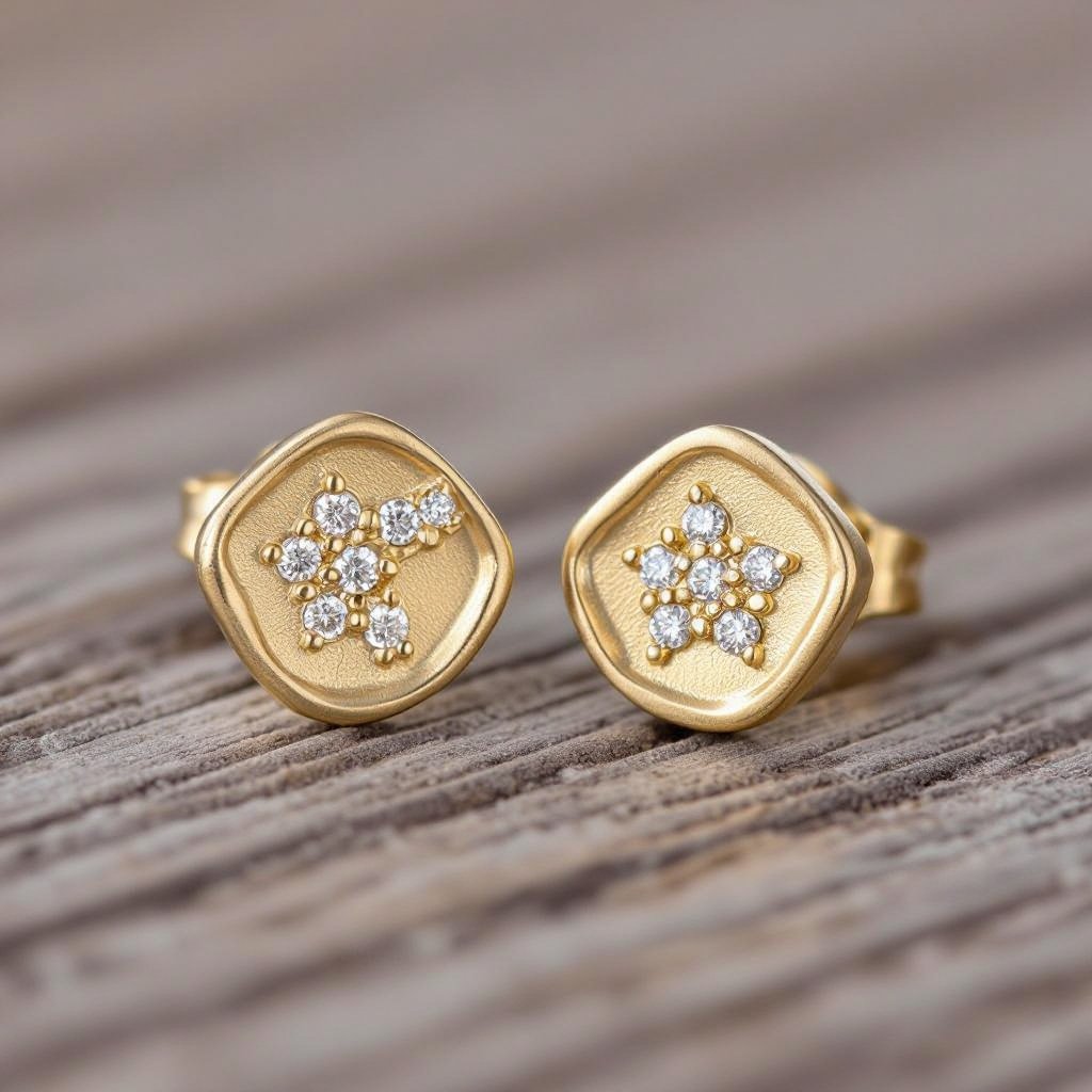 Небольшие золотые матовые серьги в виде созвездия