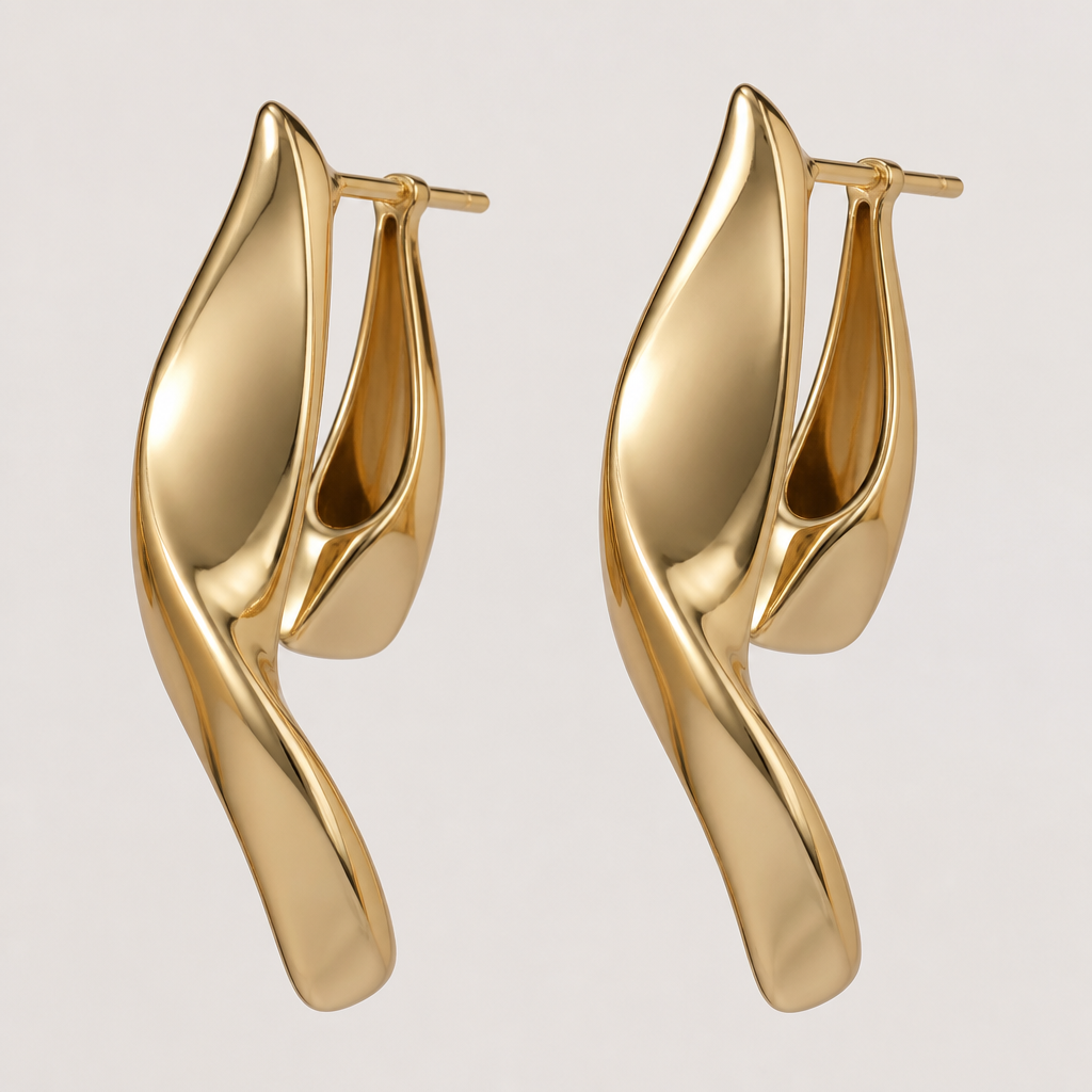 A modern women's earrings made of gold
photorealistic jewelry design, A modern women's earrings made of gold, modern style, just the design no text