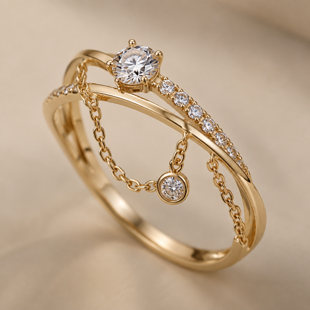 A women's ring. chain set
photorealistic jewelry design, A women's ring. chain set, modern style, just the design no text