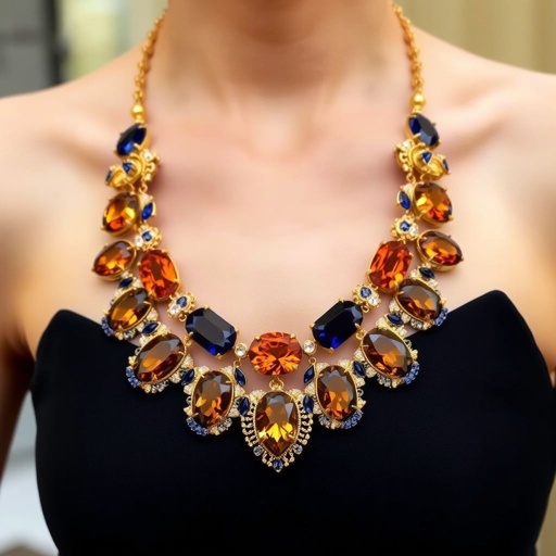 A asscher and Navette cut amber and blue sapphire gemstones , FL IF clarity, 50 carat necklaces