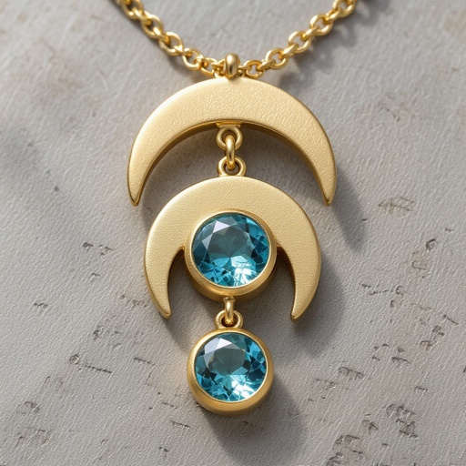 Подвеска из трех полумесяцев с узорами и камнями раухтопаза из матового неровного светлого золота с узорами соединенных цепочкой сверху самый широкий полукруг дальше средний и снизу самый маленький