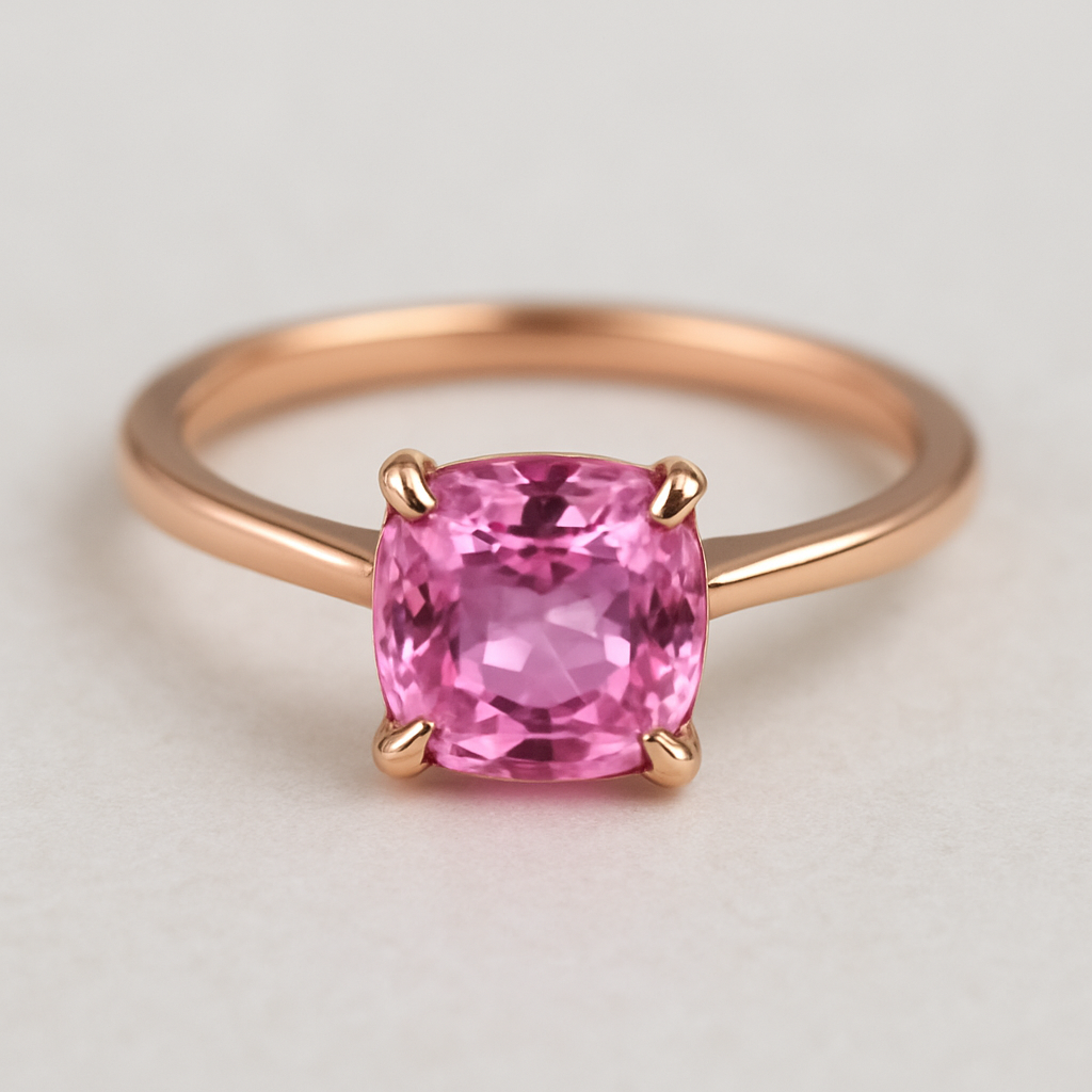 Cushion cut Small Pink sapphire ring 