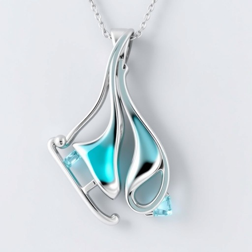 Pendant silver with stylized ice figure skating skates. Remove boots and leave only lowest part of skates. Add turquoise