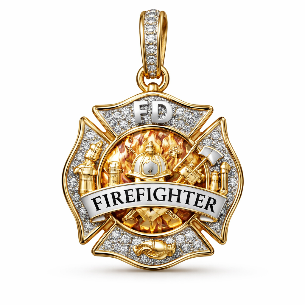 Firefighter Maltese charm two tone gold