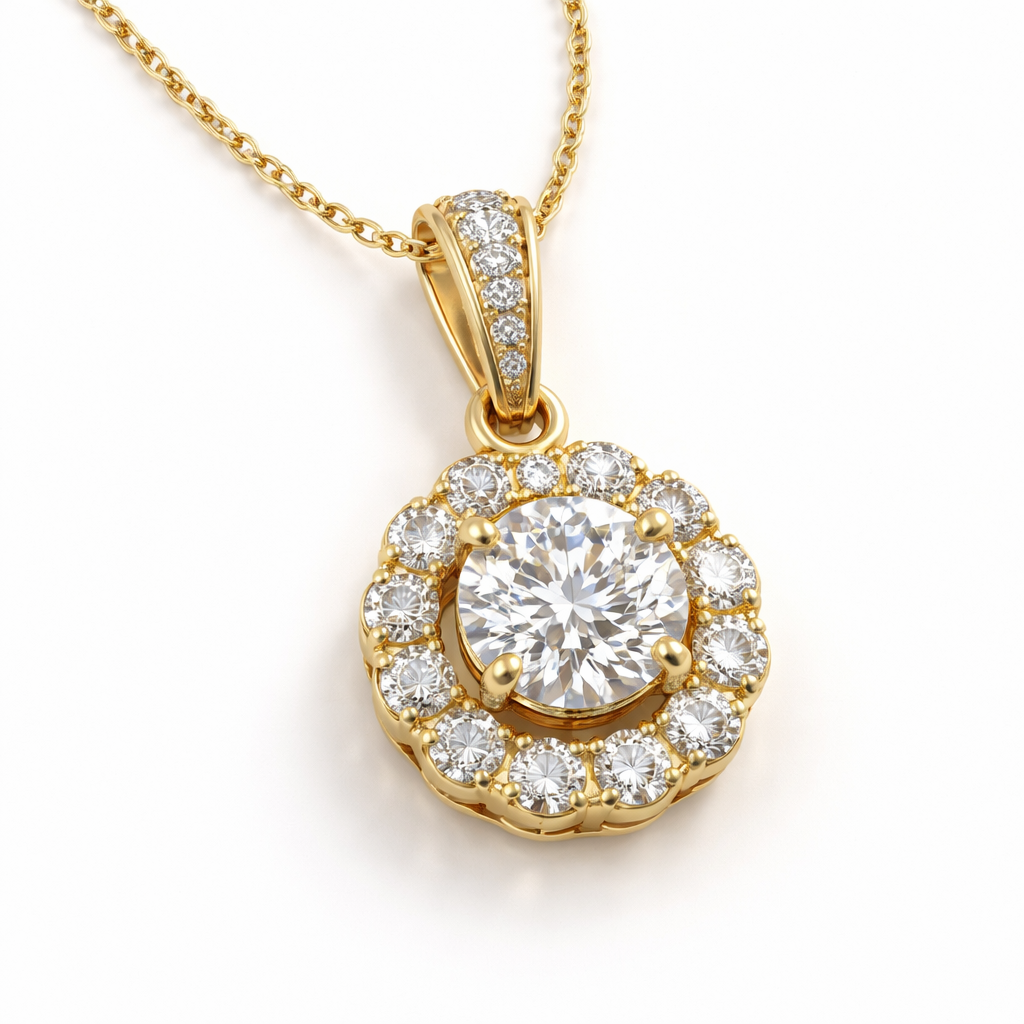 A classic women's pendant made of gold with diamond stones suitable for engagement