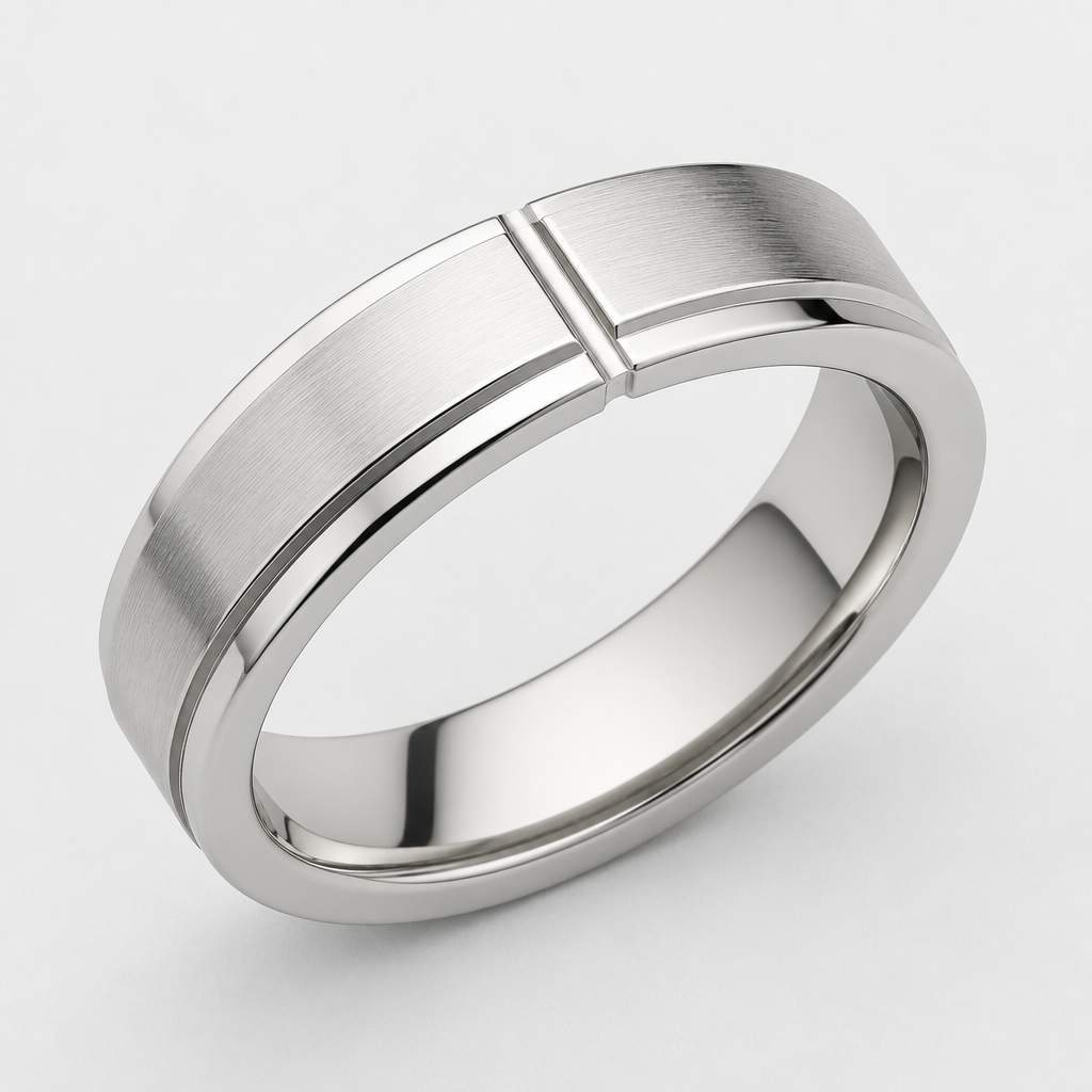 A modern men's ring made of platinum
photorealistic jewelry design, A modern men's ring made of platinum, modern style, just the design no text