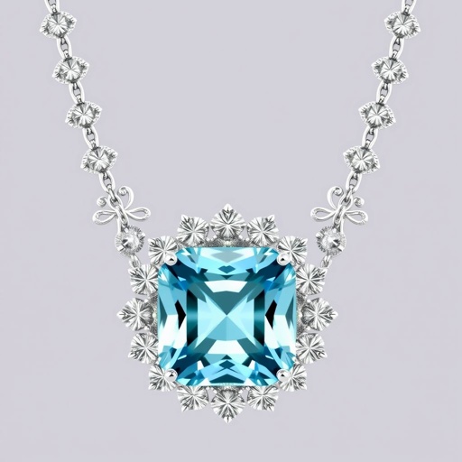 A aquamarine gemstone rose cut and 30 diamond gemstones trillion, with VVS and M carat necklaces
