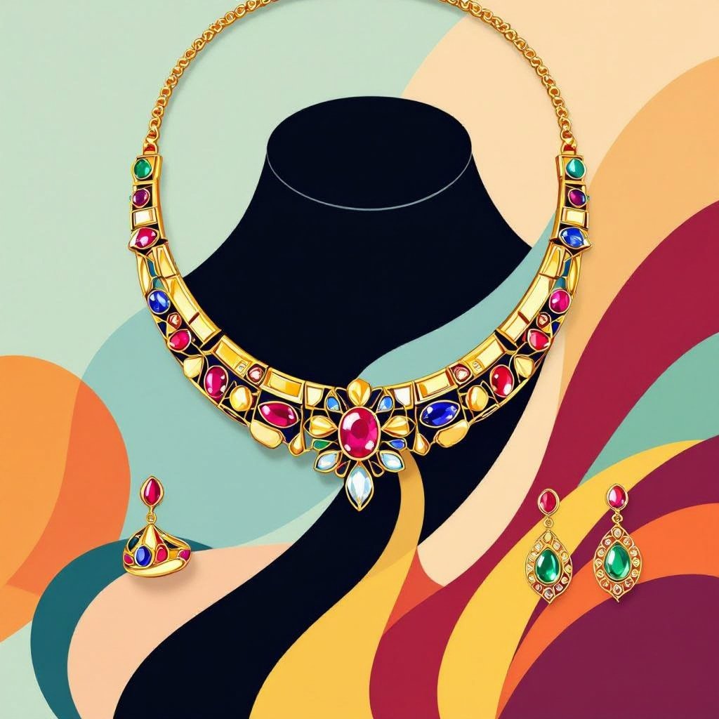 Necklace and ring and earring with luxury colorful jewel with gold