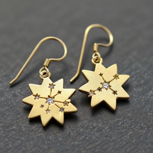 Небольшие золотые матовые серьги в виде созвездия