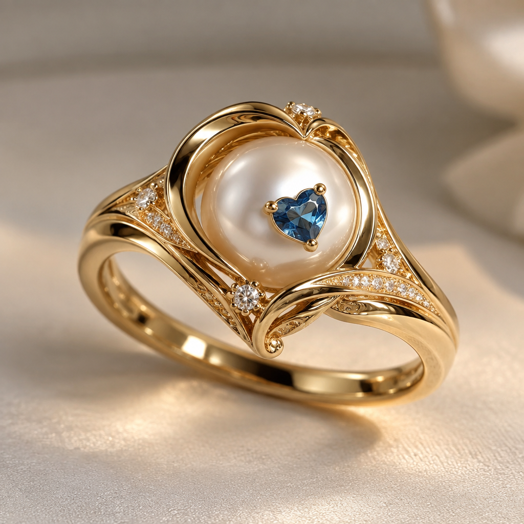 A women's ring. eu quero ela tipo um design Bonito tipo dourado com uma pérola bem bonita aqui é a pérola dentro o coraçãozinho Azul ela bem coisadinha bem justificativa de rico
photorealistic jewelry design, A women's ring. eu quero ela tipo um design Bonito tipo dourado com uma pérola bem bonita aqui é a pérola dentro o coraçãozinho Azul ela bem coisadinha bem justificativa de rico, modern style, just the design no text