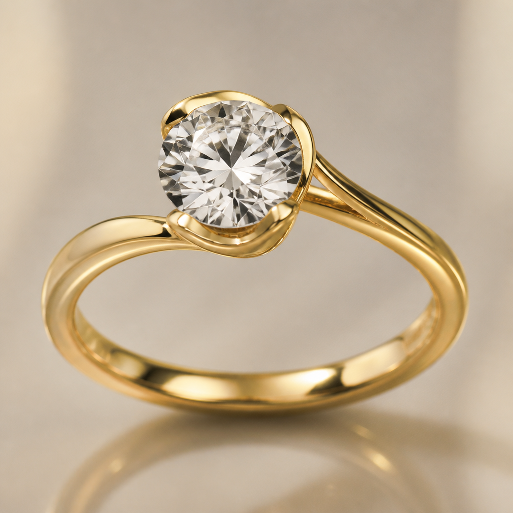 A modern women's ring made of gold suitable for engagement
photorealistic jewelry design, A modern women's ring made of gold suitable for engagement, modern style, just the design no text