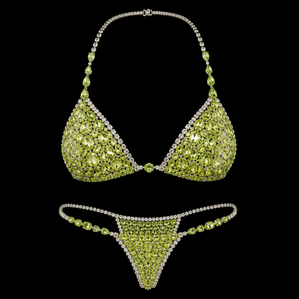 Lime green diamond bikini
photorealistic jewelry design, Lime green diamond bikini , just the design no text