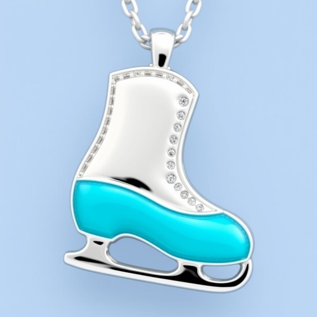 Pendant shape one ice skate with turquoise stripe as the low part