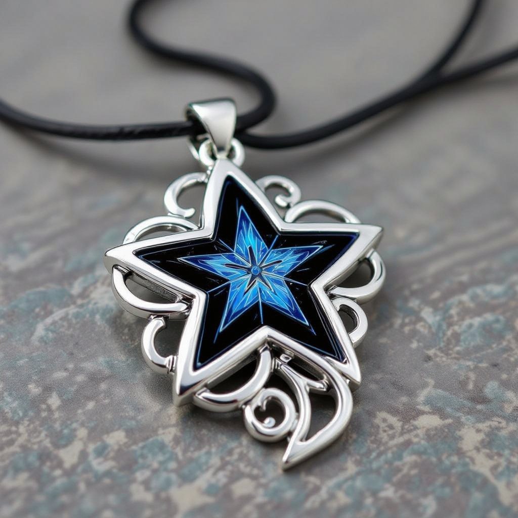 A black and blue star with the name kwame on it written in a skilled way you can’t see the name 