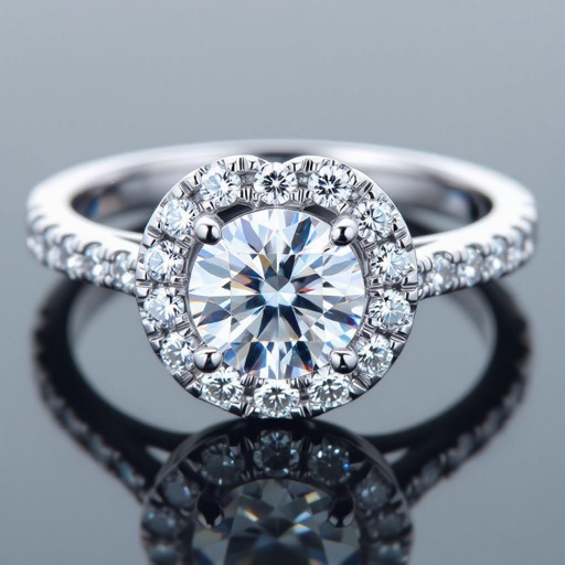 Round diamond ring channel design with pave side stone, heart shape basket