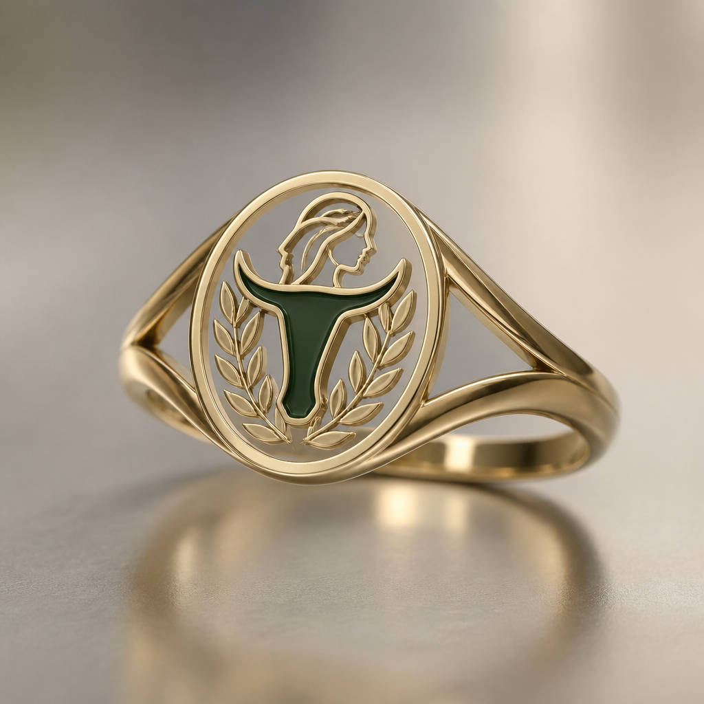 A women's ring. criar um anel com brasão da zootecnia feminino
photorealistic jewelry design, A women's ring. criar um anel com brasão da zootecnia feminino, modern style, just the design no text