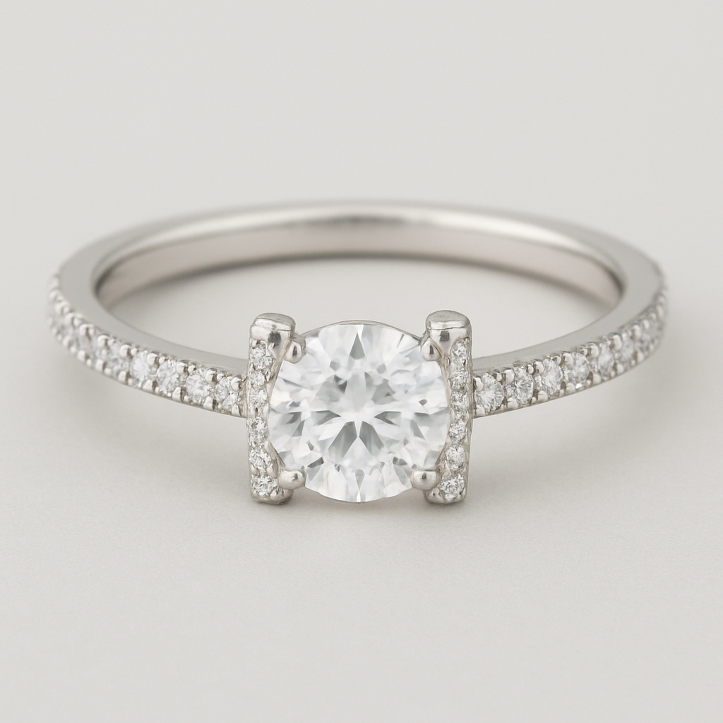 White gold accent  ring 1 carat  with disconnected pave t bar band