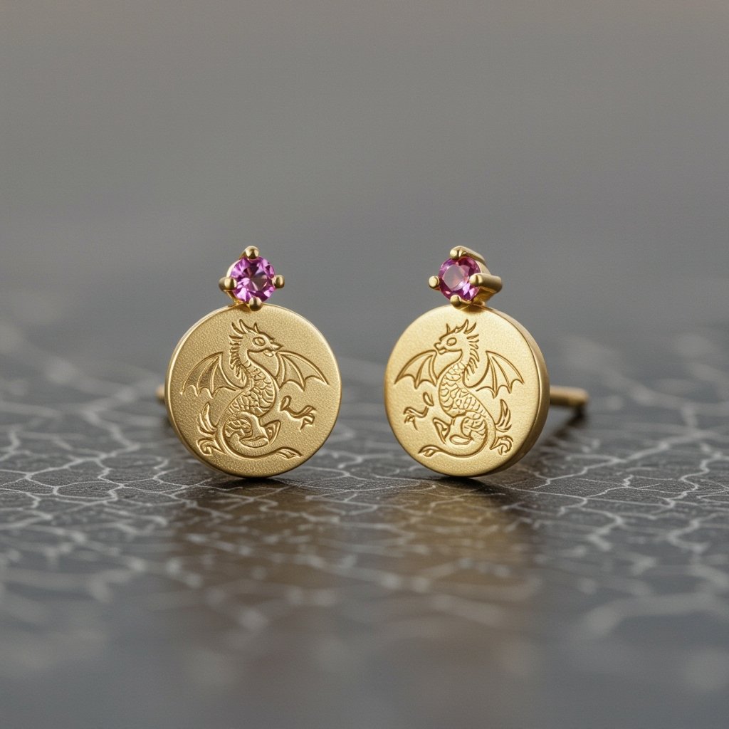 Золотые матовые серьги с изображением дракона узоры и камни мелкие раузтопаз