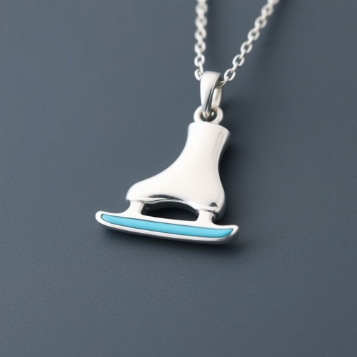 Silver Pendant shape one ice skate with turquoise stripe inside the low thin part blade