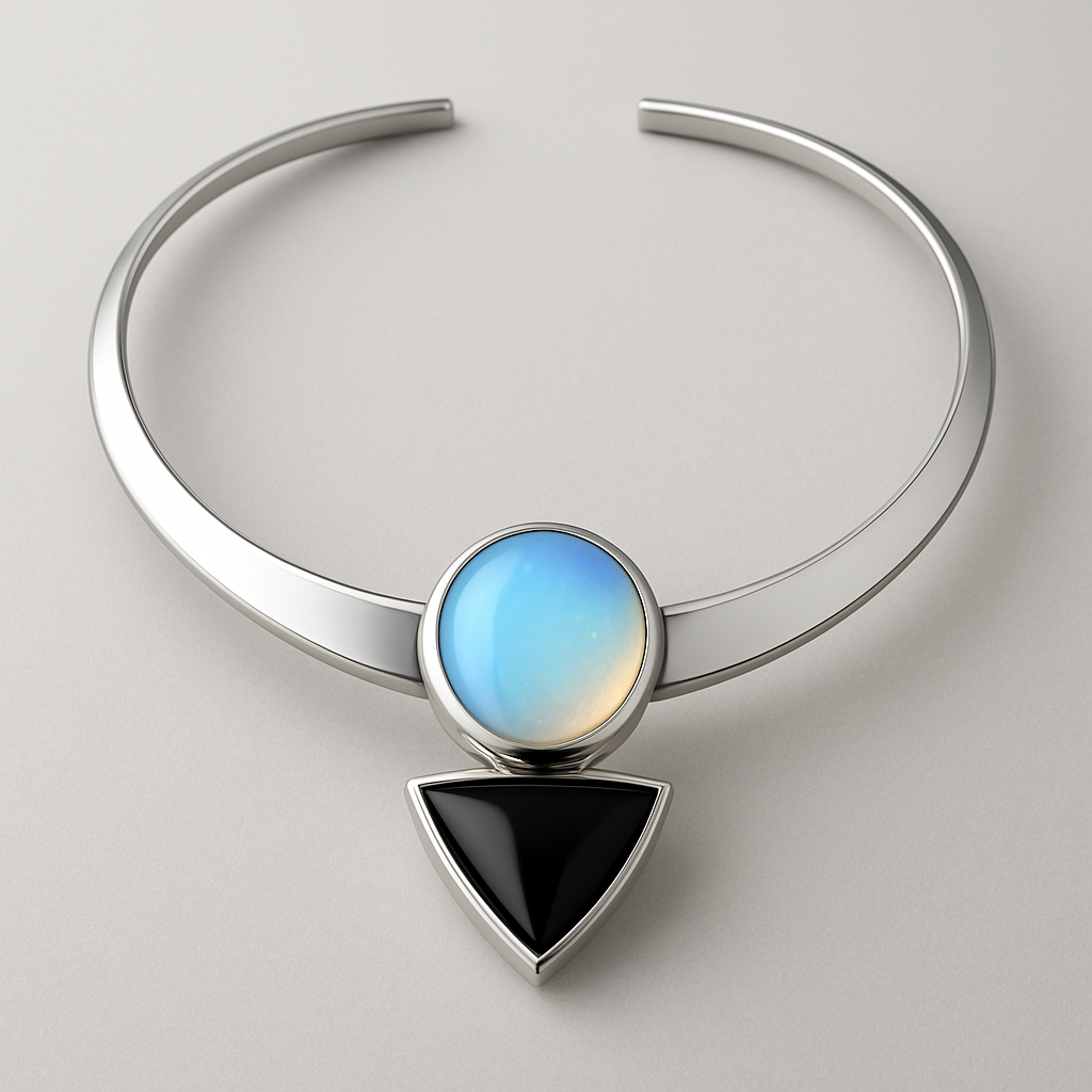 Opalite and onyx white gold collar