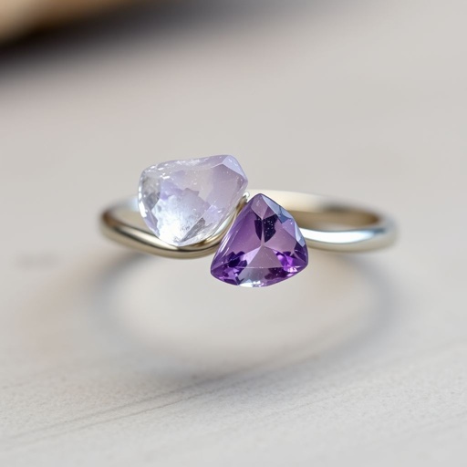 Design silver adjustable ring, use minimum silver, use 2 or 3 raw natural gemstones 