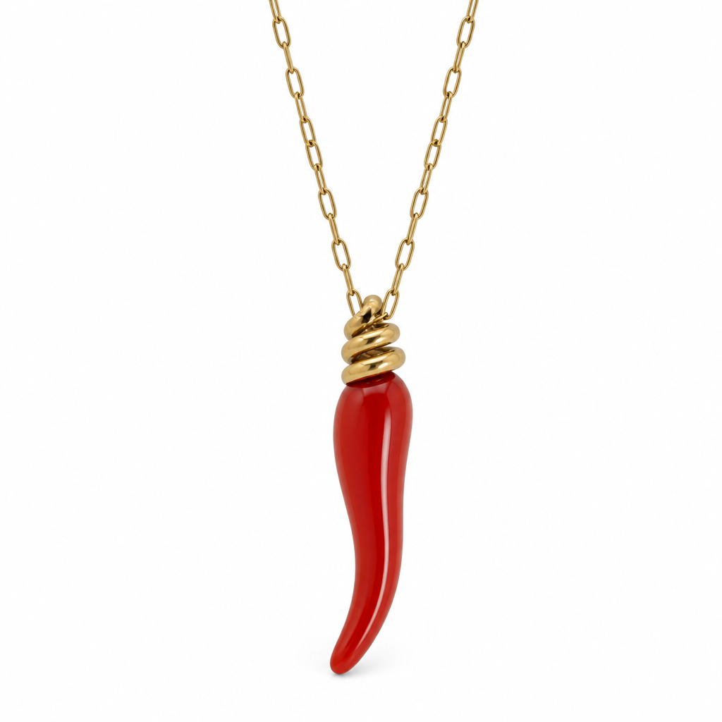 A women's ring. je veux créer un collier Long en acier inoxydable avec un gros pendentif en imitation corail en forme d'un piment rouge une bélière en forme spirale une peu serré
photorealistic jewelry design, A women's ring. je veux créer un collier Long en acier inoxydable avec un gros pendentif en imitation corail en forme d'un piment rouge une bélière en forme spirale une peu serré, modern style, just the design no text