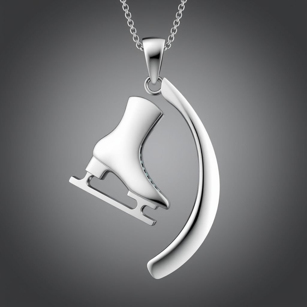 Pendant silver with stylized ice figure skating skates. Remove boots and leave only lowest part of skates. Add turquoise