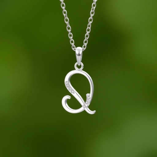 silver necklace with the pendant in conjoined letters SQ with white  stones. Make it cute and simple 