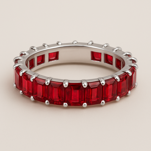 Small  Emerald cut red spinal Eternity ring