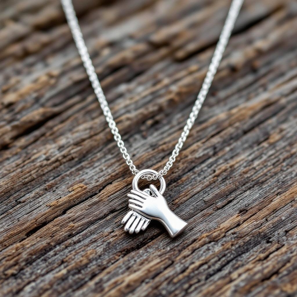 Украшение на шею серебряная цепочка с подвеской в виде двух ладоней сложенных в намасте