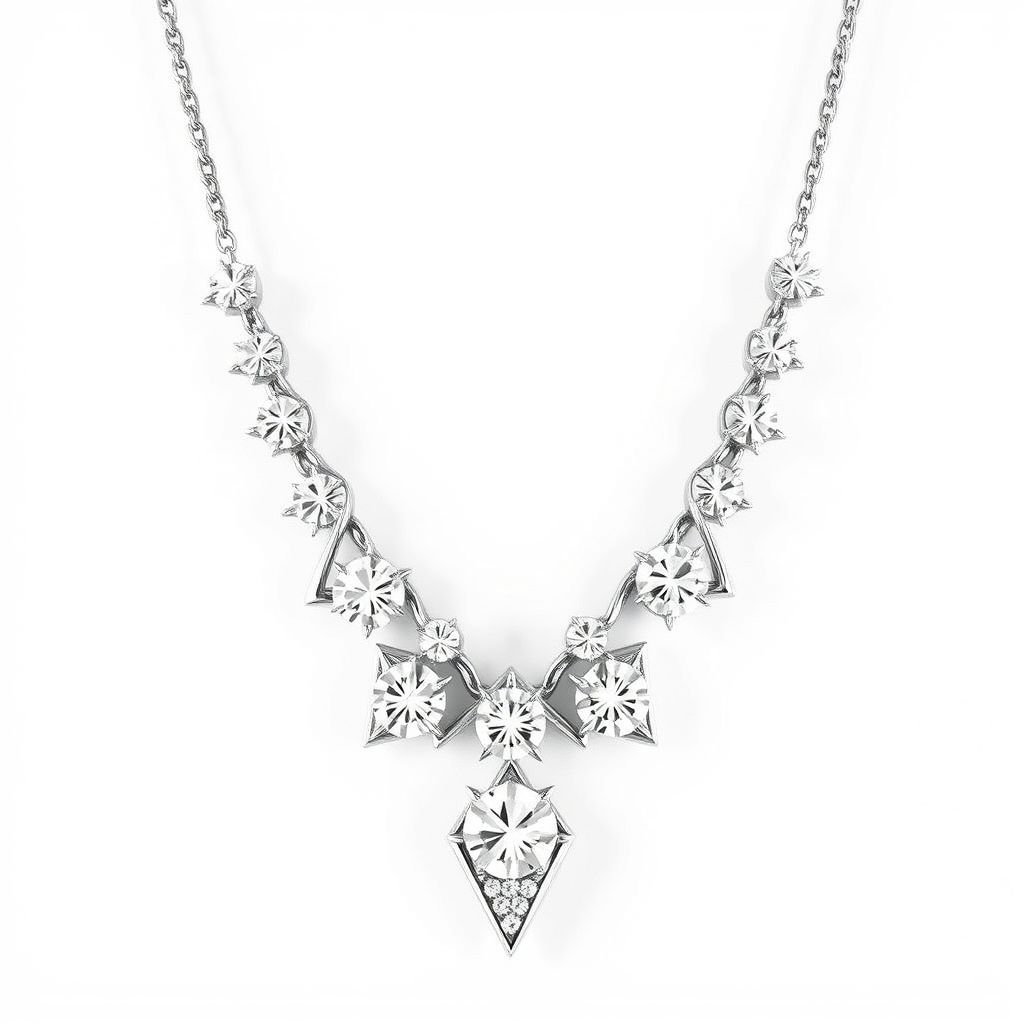 Edgy shape necklace of white diamonds and ehite gold