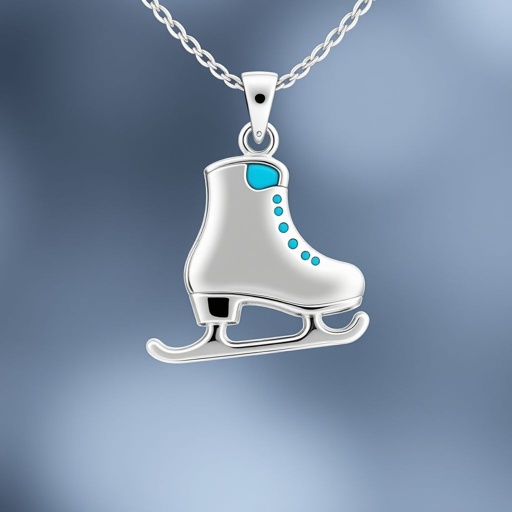 Pendant silver with stylized ice figure skating single skate  . Remove boots and leave only lowest part of skates. Add turquoise