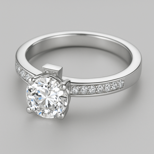 White gold ring 1 carat round diamond with pave t bar